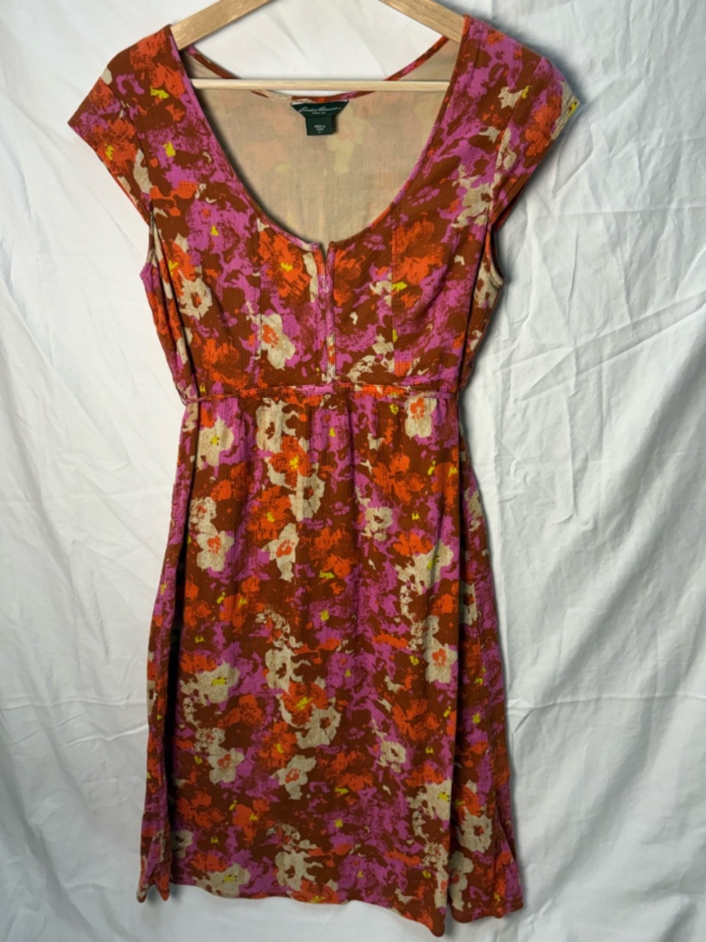 Eddie Bauer Pink & Orange Floral Cap-Sleeve Dress